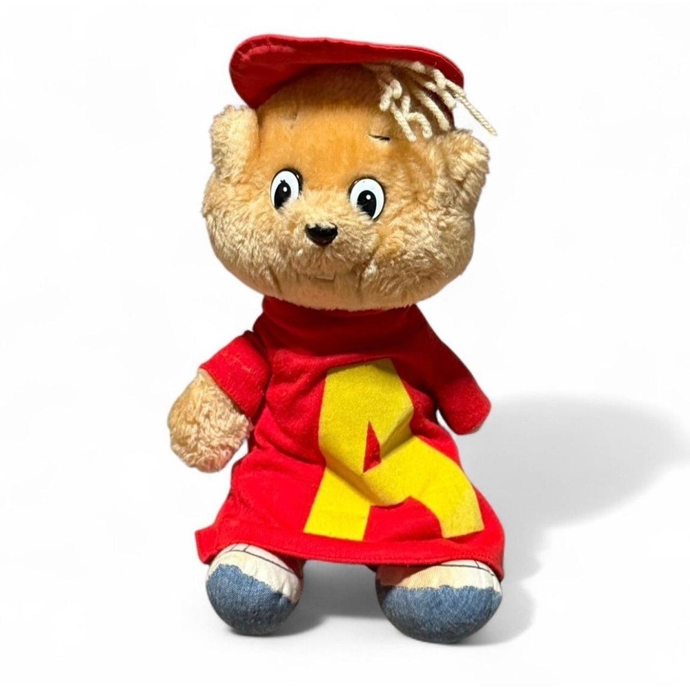 Vintage 1980s Alvin Chipmunks Plush Doll Red Shirt Hat Stuffed Toy 12"